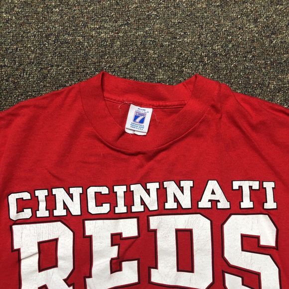 VINTAGE Logo 7 Cincinnati Reds Shirt Adult Large Short Sleeve Red 1990 - Picture 4 of 8